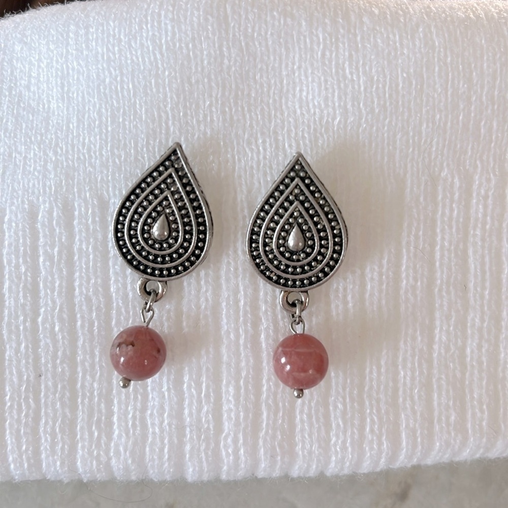 Argentina Boho Style Pink Rose Earrings rhodochrosite stone Argentine Inca Rose